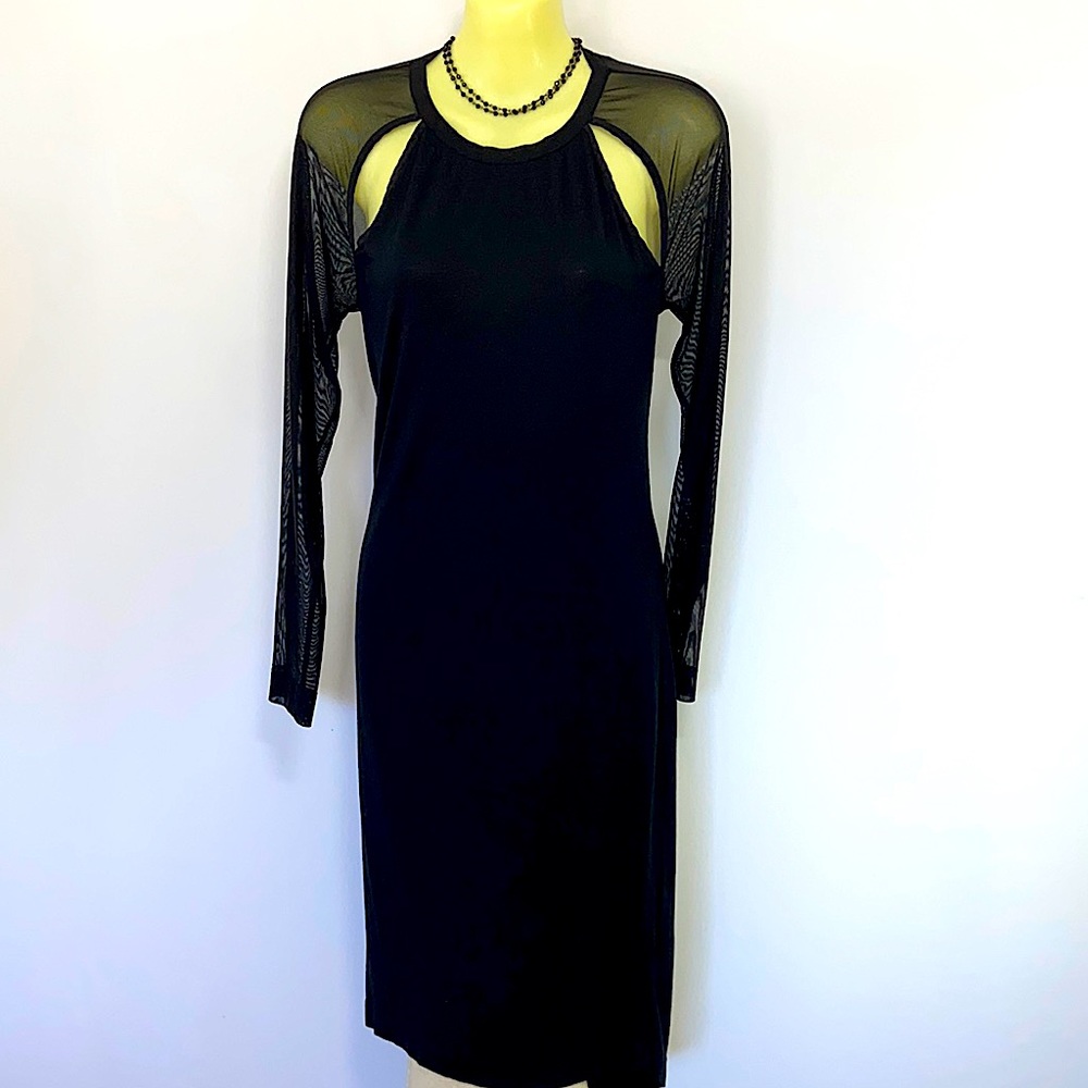 AllSaints Dress “Kiara” Black Cotton Mesh With Cut-Outs Sz 8